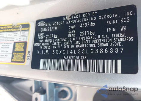 2020 Kia Optima Lx/S/Se from USA, damaged, VIN 5XXGT4L33LG3H6337